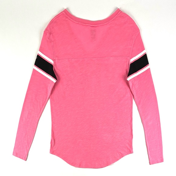 PINK Victoria’s Secret Varsity Stripe Logo Long Sleeve V-Neck Tee - Picture 2 of 7
